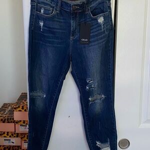 Cello Blue Skinny Jeans with Distressed Details size 13